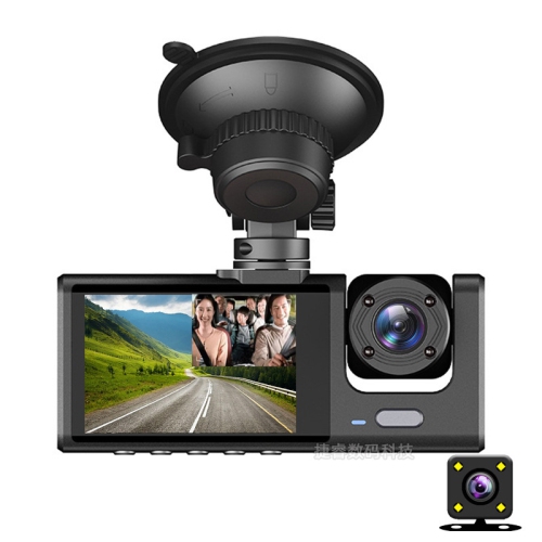 THE WAY  2-Inch Triple-Lens Driving Recorder Supports Front Video 1080P + In-Car 720P + Rear Video 1080P 140° Wide-Angle Coverage, Loop Recording