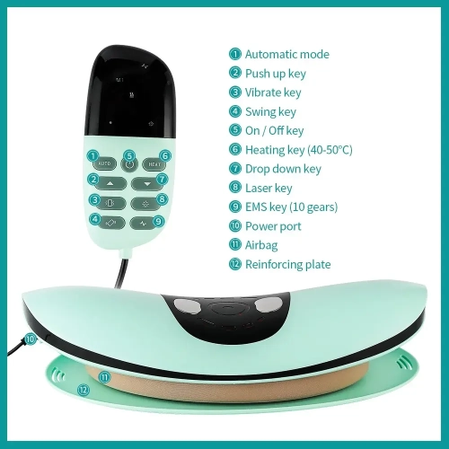 Lumbar massager for home use, lumbar spine soothing massager, electric hot compress lumbar massager, infrared vibration therapy lumbar massager, green