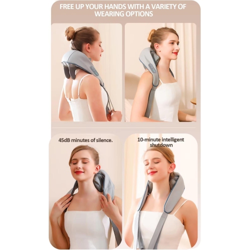 Humanoid kneading cervical massager, home use shoulder and neck trapezius massager, intelligent heating generation movement, rechargeable model, gray