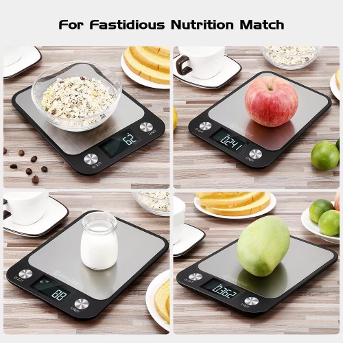 Electronic food baking scale, 15kg electronic scale, stainless steel household kitchen scale, baking scale for accurate weight measurement, black