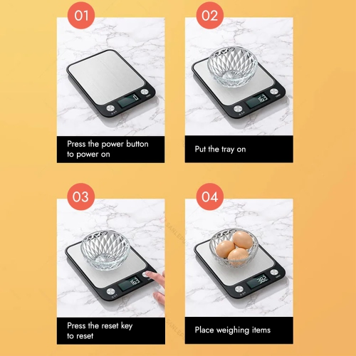 Electronic food baking scale, 15kg electronic scale, stainless steel household kitchen scale, baking scale for accurate weight measurement, black