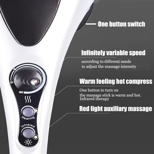 Double-head massage stick, electric percussion massage hammer, handheld cervical massager, double-head deep tissue massager with heat, suitable for