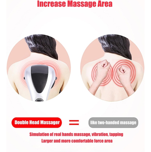 Double-head massage stick, electric percussion massage hammer, handheld cervical massager, double-head deep tissue massager with heat, suitable for