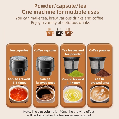 Wireless electric American KCUP capsule coffee machine, portable coffee machine for home use, outdoor coffee cupEnglish packaging, black with silver