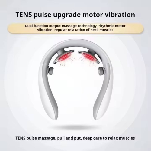 Portable cervical massager, neck hot compress massager, rechargeable neck protector, cervical massager,Practical gift, white, pulse + vibration