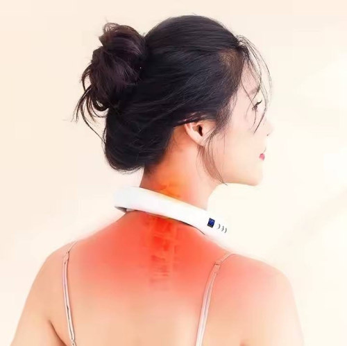Portable cervical massager, neck hot compress massager, rechargeable neck protector, cervical massager,Practical gift, white, pulse + vibration