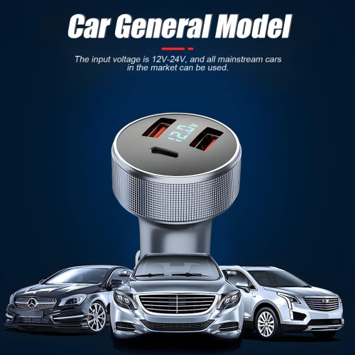 72W Fast Car Charger Adapter, Dual USB Fast Charging Type C Car Charger with LED Display, QC 3.0 PD Cigarette Lighter Adapter for Laptop, Smartphone,