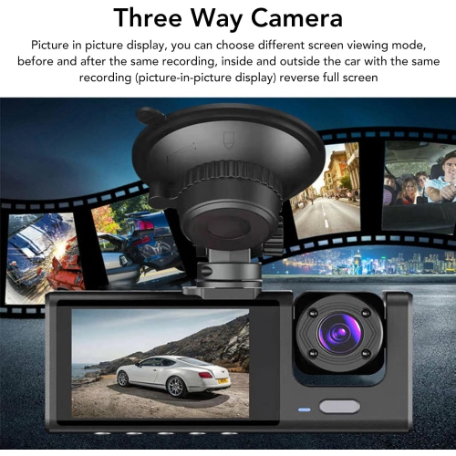 Front and rear built-in dash cam 1080P full HD three-way dash cam WDR G-sensor 24 hours recording 2 inch hidden dash cam three recording HD night