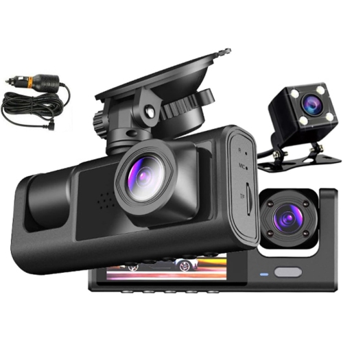 Front and rear built-in dash cam 1080P full HD three-way dash cam WDR G-sensor 24 hours recording 2 inch hidden dash cam three recording HD night