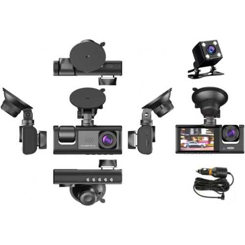 Front and rear built-in dash cam 1080P full HD three-way dash cam WDR G-sensor 24 hours recording 2 inch hidden dash cam three recording HD night