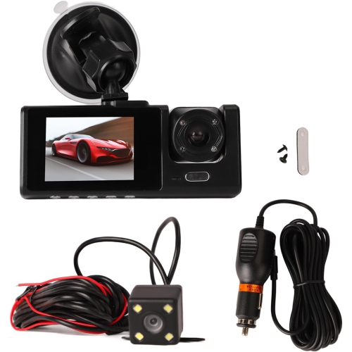 Front and rear built-in dash cam 1080P full HD three-way dash cam WDR G-sensor 24 hours recording 2 inch hidden dash cam three recording HD night