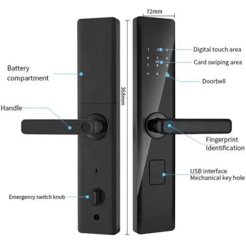 Smart lock home electronic lock hotel lock smart electronic door lock - digital aluminum alloy lock for indoor safe entry and exit black B09 full