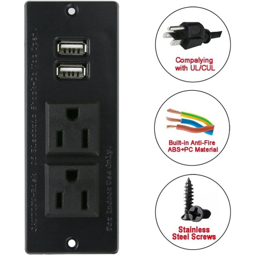 American standard USB horizontal plug cabinet power embedded USB socket 1.5M with 2 sockets 2USB 2.1A plug-in installation built-in desktop sofa