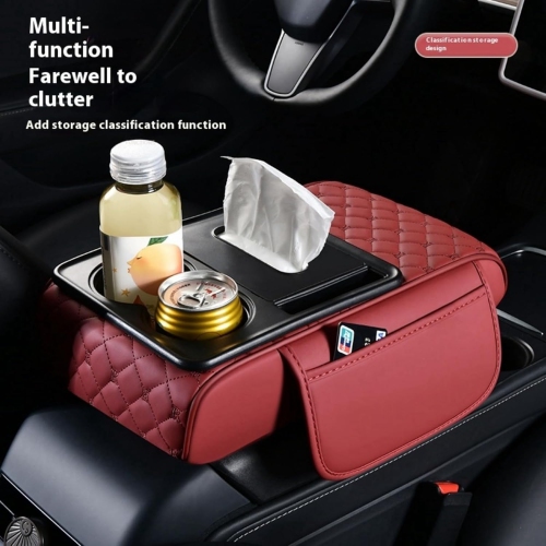 5 in 1 center console cover cloth storage bag car armrest cover pad with cup holder storage bag tissue box armrest box heightened pad car water cup