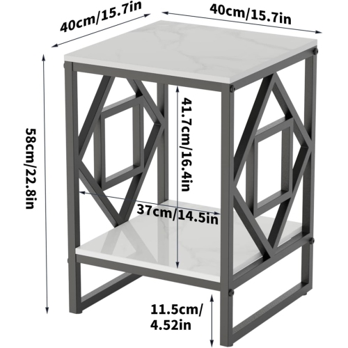 Marble End Table Modern Luxury Sofa Side Table Nightstand with Geometric Frame and Sintered Stone Marble Tabletop, Accent Bedside Table Sofa Table