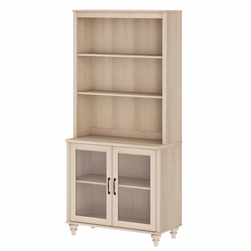 WAMPAT 5 Tier Bookshelf 72" Tall Bookcase with Glass Doors,Large Farmhouse Display Book Shelf with Adjustable Shelves and Storage Cabinet,Wooden