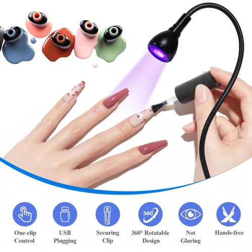 UV Nail Dryer 395nm Wavelength Clip-On Desktop Mini USB Nail Lamp, Nail Salon Tools for Home Travel