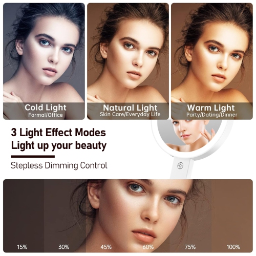Miroir de maquillage grossissant 30X avec lumière LED, miroir de maquillage rond pliable portatif double face, rotation à 360 degrés convient à la