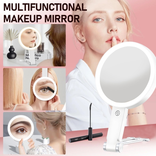 Miroir de maquillage grossissant 30X avec lumière LED, miroir de maquillage rond pliable portatif double face, rotation à 360 degrés convient à la