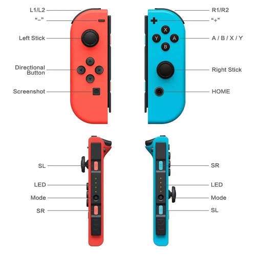 Pour Joypad pour Switch Controller - Télécommande sans fil gauche et droite avec dragonne(Rouge bleu)