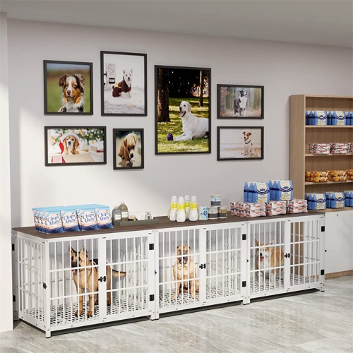 BingoPaw Heavy Duty Dog Crate Furniture for Large and Medium Dogs, Decorative Pet House End Table, Indoor Wooden Cage Kennel with 3 Doors, 36"L x