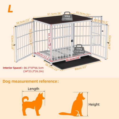 BingoPaw Heavy Duty Dog Crate Furniture for Large and Medium Dogs, Decorative Pet House End Table, Indoor Wooden Cage Kennel with 3 Doors, 36"L x