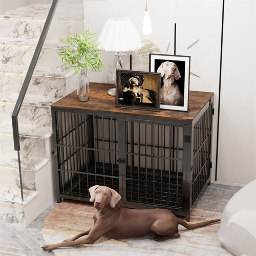 BingoPaw Heavy Duty Dog Crate Furniture for Large and Medium Dogs, Decorative Pet House End Table, Indoor Wooden Cage Kennel with 3 Doors, 36"L x