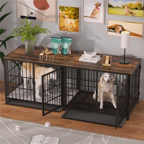 BingoPaw Heavy Duty Dog Crate Furniture for Large and Medium Dogs, Decorative Pet House End Table, Indoor Wooden Cage Kennel with 3 Doors, 36"L x
