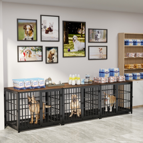 BingoPaw Heavy Duty Dog Crate Furniture for Large and Medium Dogs, Decorative Pet House End Table, Indoor Wooden Cage Kennel with 3 Doors, 36"L x