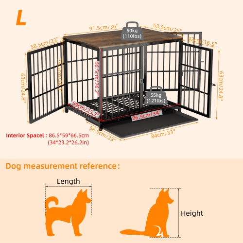 BingoPaw Heavy Duty Dog Crate Furniture for Large and Medium Dogs, Decorative Pet House End Table, Indoor Wooden Cage Kennel with 3 Doors, 36"L x