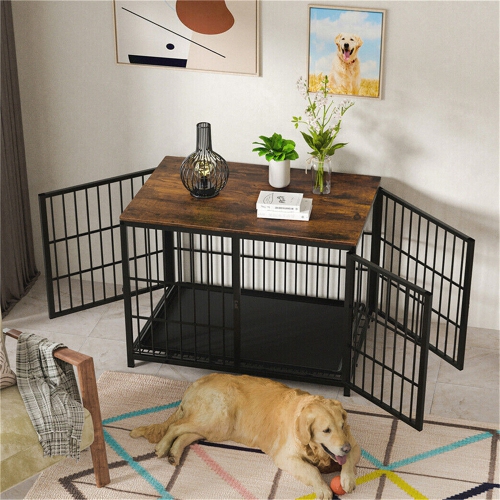 BingoPaw Heavy Duty Dog Crate Furniture for Extra Large Dogs, Decorative Pet House End Table, Indoor Wooden Cage Kennel with 3 Doors, 42.3"L x 28.1"W
