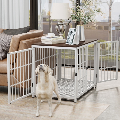 BingoPaw Heavy Duty Dog Crate Furniture for Large and Medium Dogs, Decorative Pet House End Table, Indoor Wooden Cage Kennel with 3 Doors, 30.9"L x