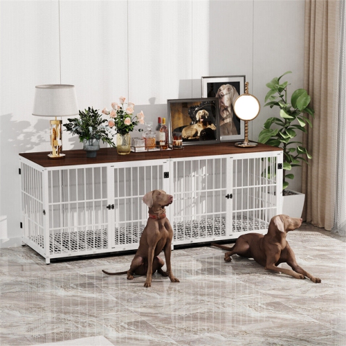 BingoPaw Heavy Duty Dog Crate Furniture for Large and Medium Dogs, Decorative Pet House End Table, Indoor Wooden Cage Kennel with 3 Doors, 30.9"L x