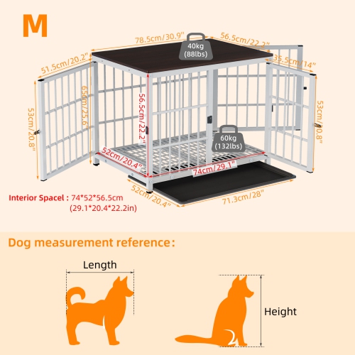 BingoPaw Heavy Duty Dog Crate Furniture for Large and Medium Dogs, Decorative Pet House End Table, Indoor Wooden Cage Kennel with 3 Doors, 30.9"L x