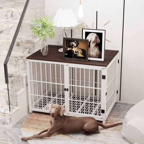 BingoPaw Heavy Duty Dog Crate Furniture for Extra Large Dogs, Decorative Pet House End Table, Indoor Wooden Cage Kennel with 3 Doors, 42.3"L x 28.1"W