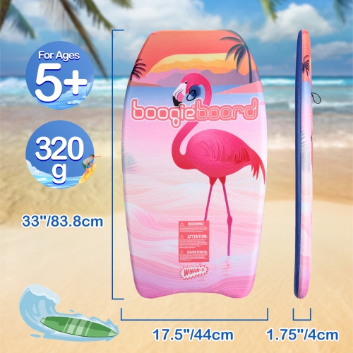 WHAM-O – Planche Boogie Board, 33&nbsp;po, légère avec dragonne, housse en fibre de verre pour adultes débutants, paq. 2 - flamant rose