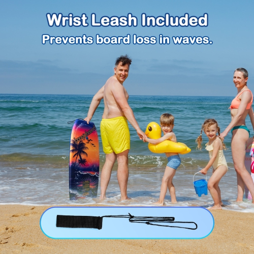 Wham-O 37" Boogie Board with Wrist Leash Fiberclad Cover for Ocean Kids 5+ Teens Adults, 2 Pack - Beach/Wave