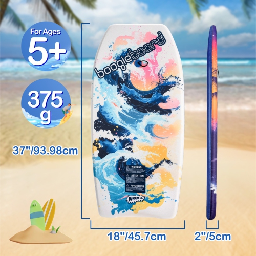 Wham-O 37" Boogie Board with Wrist Leash Fiberclad Cover for Ocean Kids 5+ Teens Adults, 2 Pack - Beach/Wave