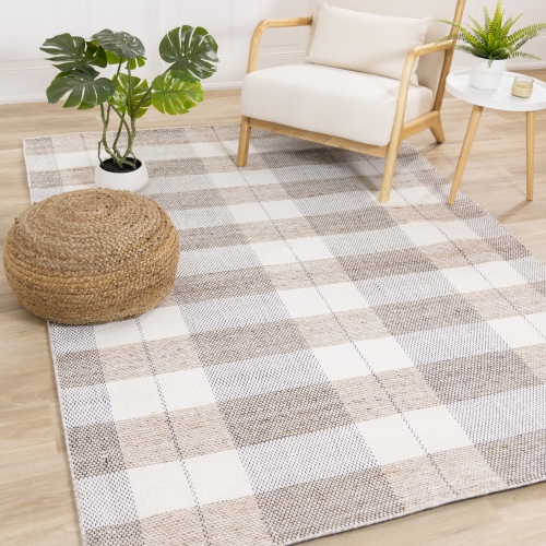 Rug Branch Geometric,Plaid Indoor Area Rug, Cream Cream , Contemporary Modern - Living Room, Bedroom, Dining Room, and Kitchen