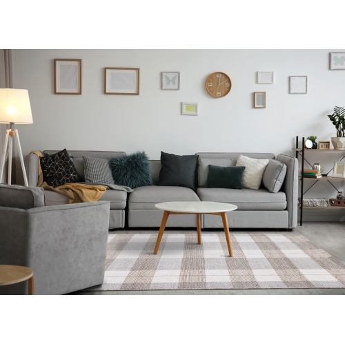 Rug Branch Geometric,Plaid Indoor Area Rug, Cream Cream , Contemporary Modern - Living Room, Bedroom, Dining Room, and Kitchen