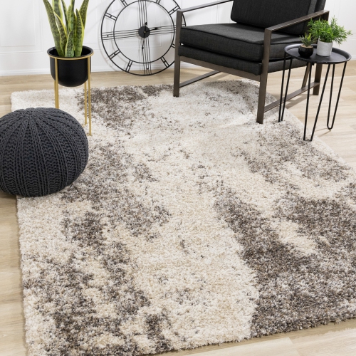 Rug Branch Distressed Indoor Area Rug, Cream Brown , Contemporary Modern - Living Room, Bedroom, Dining Room, and Kitchen