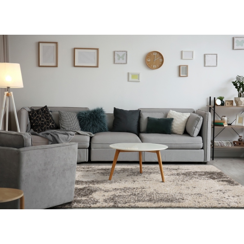 Rug Branch Distressed Indoor Area Rug, Cream Brown , Contemporary Modern - Living Room, Bedroom, Dining Room, and Kitchen