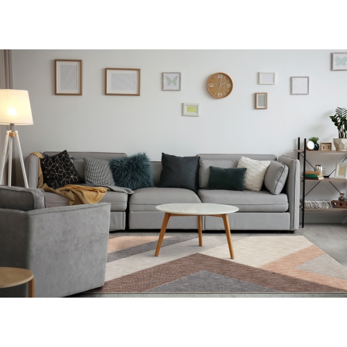 Rug Branch Geometric,Stripes,Tonal/Solid Indoor Area Rug, Pink Grey , Contemporary Modern - Living Room, Bedroom, Dining Room, and Kitchen