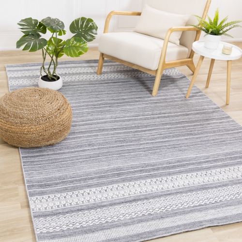 Rug Branch Stripes Indoor Area Rug, Grey Grey , Contemporary Modern - Living Room, Bedroom, Dining Room, and Kitchen