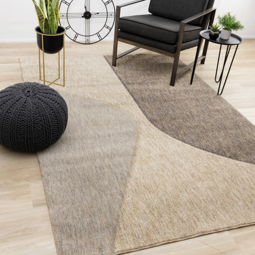 Rug Branch Geometric,Tonal/Solid Indoor Area Rug, Beige Grey , Contemporary Modern - Living Room, Bedroom, Dining Room, and Kitchen