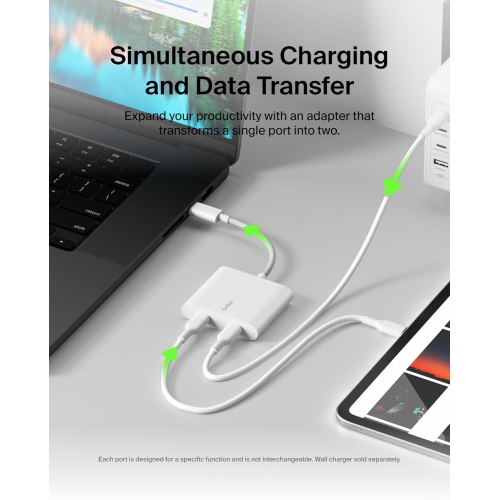 Belkin Connect USB-C to Dual-Port USB-C Adapter, 2 USB-C 3.2 Gen2 Ports & 100W PD for MacBook, iPad, Chromebook, PC - White