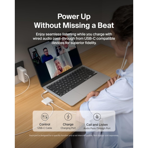 Belkin Connect USB-C to Dual-Port USB-C Adapter, 2 USB-C 3.2 Gen2 Ports & 100W PD for MacBook, iPad, Chromebook, PC - White