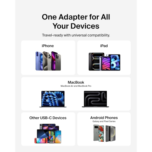 Belkin Connect USB-C to Dual-Port USB-C Adapter, 2 USB-C 3.2 Gen2 Ports & 100W PD for MacBook, iPad, Chromebook, PC - White