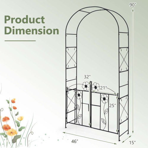 Arche de mariage décorative 2 en 1 Garden Arbor de Costway avec porte et loquet pour plantes grimpantes