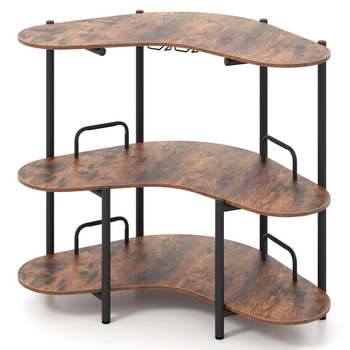 Costway 3-Tier Home Bar Unit with Stemware Racks & Storage Shelves with Metal Frame Brown/Black